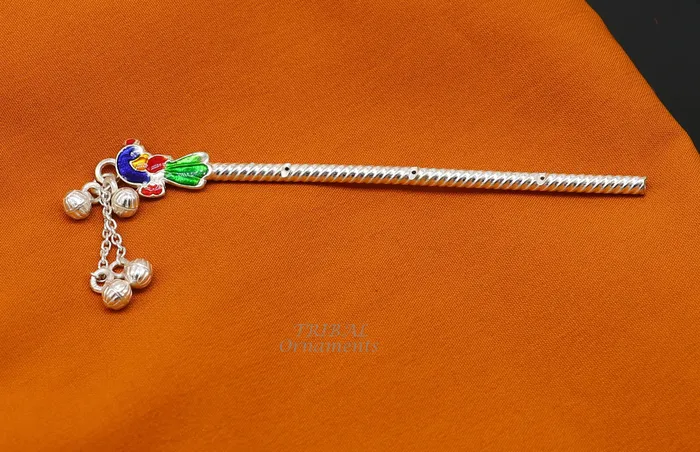 Necklaces TRIBALORNAMENT 4 inches sterling silver handmade idol baby Krishna small flute silver Bansuri Laddu Gopala flute little Krishna flute puja art su960