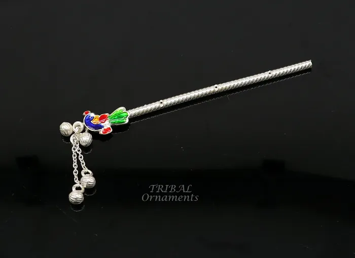 Necklaces TRIBALORNAMENT 4 inches sterling silver handmade idol baby Krishna small flute silver Bansuri Laddu Gopala flute little Krishna flute puja art su960