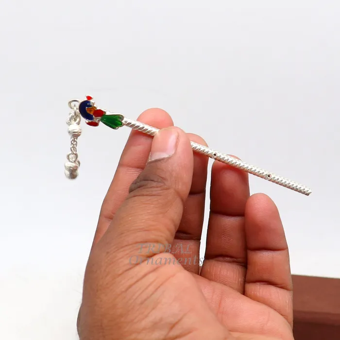 Necklaces TRIBALORNAMENT 4 inches sterling silver handmade idol baby Krishna small flute silver Bansuri Laddu Gopala flute little Krishna flute puja art su960