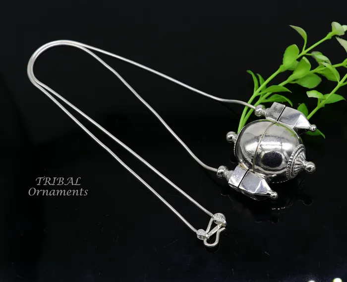 Necklaces Unique handmade solid sterling silver chain and Shiva lingam box box pendant necklace set container pendant tribal jewelry India set491 TRIBAL ORNAMENTS Necklaces Unique handmade solid sterling silver chain and Shiva lingam box box pendant necklace set container pendant tribal jewelry India set491 TRIBAL ORNAMENTS