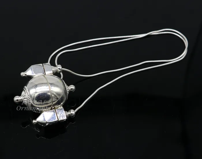 Necklaces Unique handmade solid sterling silver chain and Shiva lingam box box pendant necklace set container pendant tribal jewelry India set491 TRIBAL ORNAMENTS