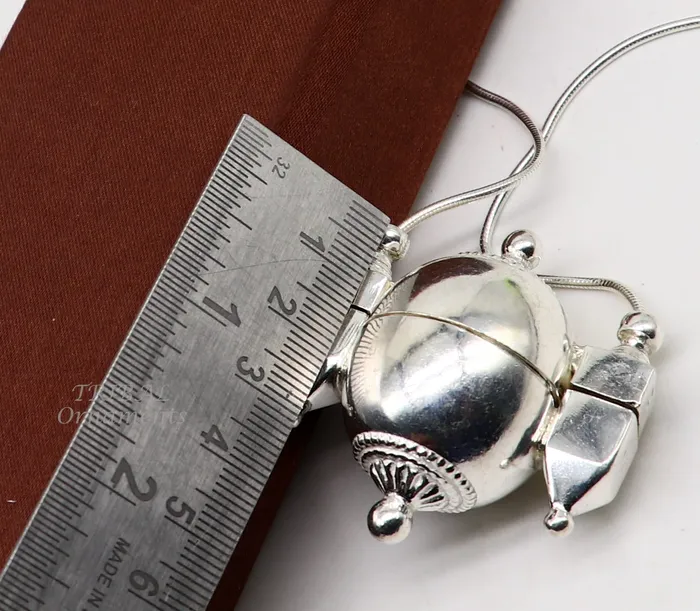 Necklaces Unique handmade solid sterling silver chain and Shiva lingam box box pendant necklace set container pendant tribal jewelry India set491 TRIBAL ORNAMENTS