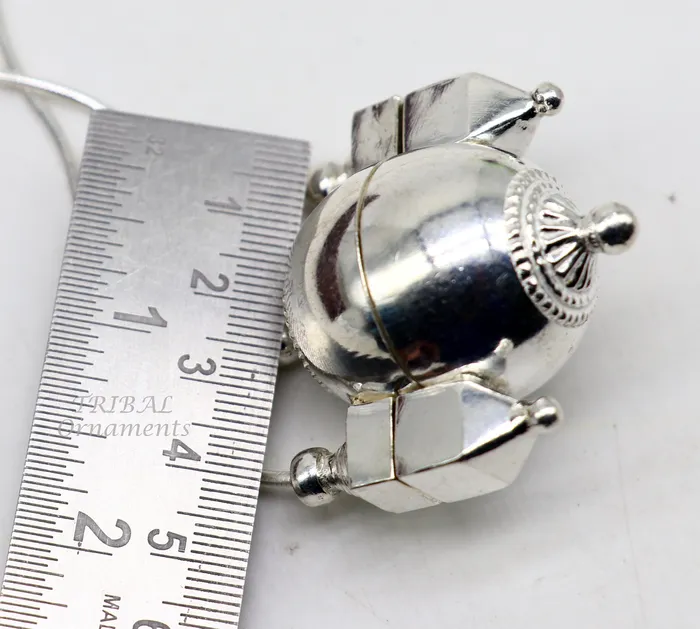 Necklaces Unique handmade solid sterling silver chain and Shiva lingam box box pendant necklace set container pendant tribal jewelry India set491 TRIBAL ORNAMENTS