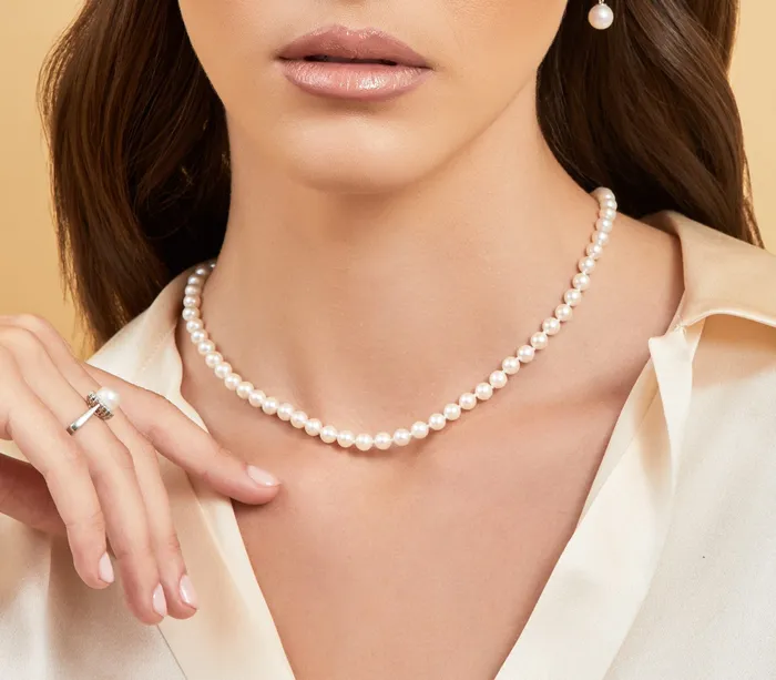 Necklaces White Japanese Akoya Pearl Necklace 5560mm AAA Quality spt