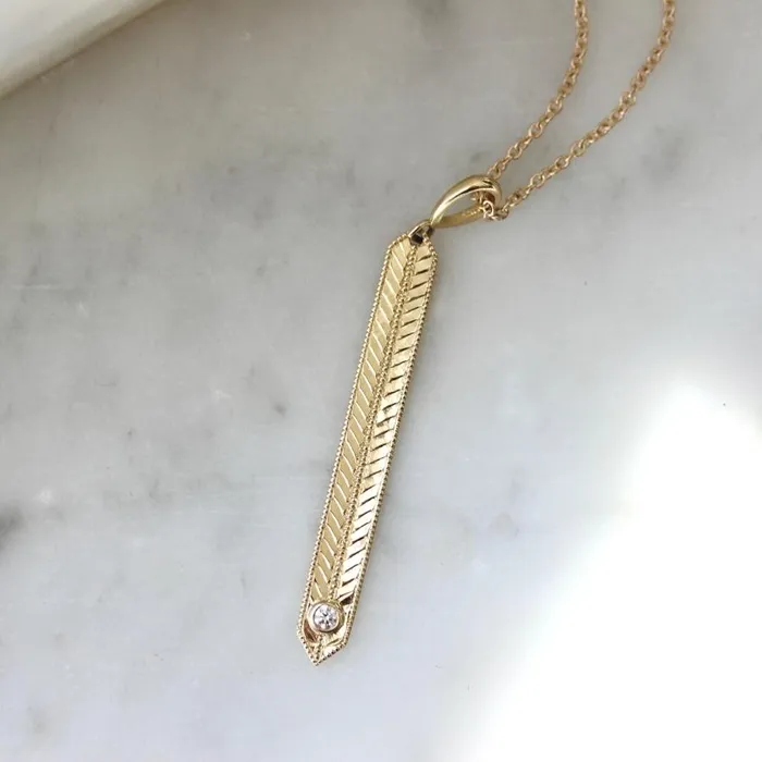 Obelisk Engraved Vertical Diamond Necklace Made By Gem Breakfast Necklaces