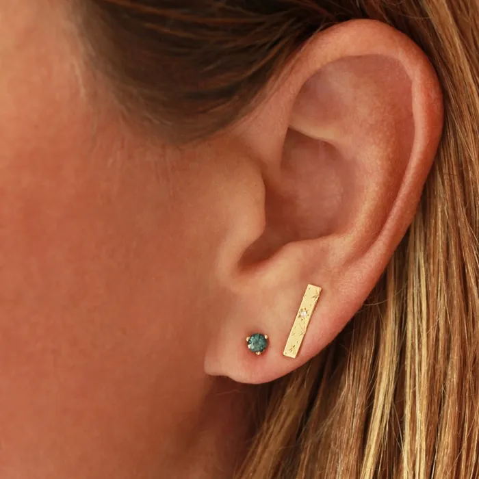 Orion Star Engraved Diamond Bar Earrings Made By Gem Breakfast Earrings