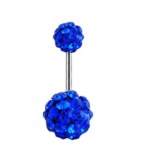 P128 Silver Double Ball Royal Blue Gems Belly Button Ring 02 Rings