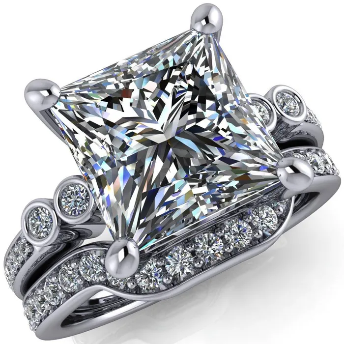 Pascala PrincessSquare Moissanite Diamond Side 4 Prong Engagement Ring Fire Brilliance Rings Pascala PrincessSquare Moissanite Diamond Side 4 Prong Engagement Ring Fire Brilliance Rings