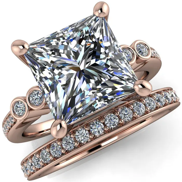 Pascala PrincessSquare Moissanite Diamond Side 4 Prong Engagement Ring Fire Brilliance Rings