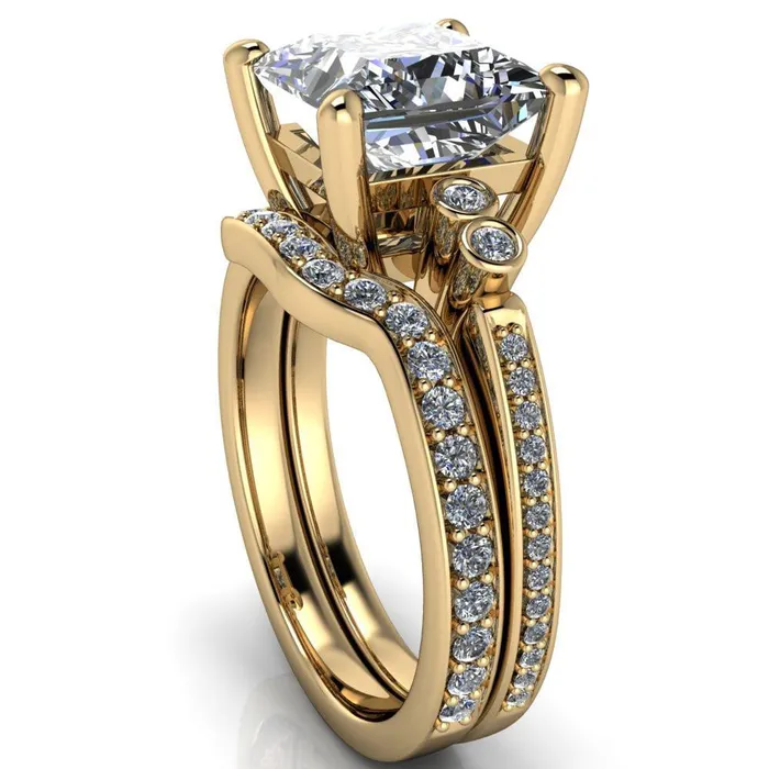 Pascala PrincessSquare Moissanite Diamond Side 4 Prong Engagement Ring Fire Brilliance Rings