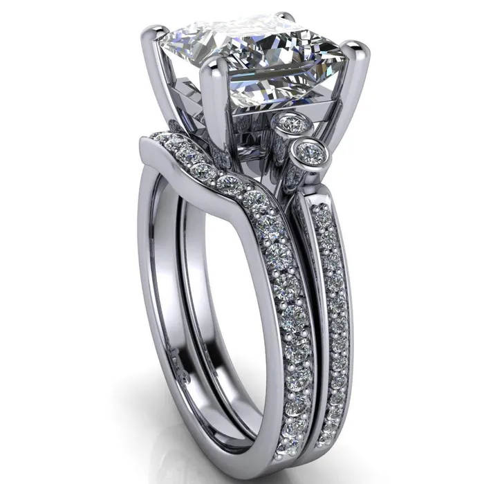 Pascala PrincessSquare Moissanite Diamond Side 4 Prong Engagement Ring Fire Brilliance Rings
