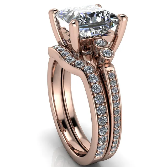 Pascala PrincessSquare Moissanite Diamond Side 4 Prong Engagement Ring Fire Brilliance Rings