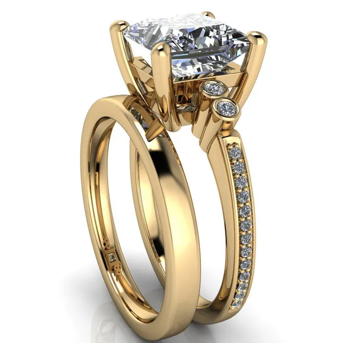 Pascala PrincessSquare Moissanite Diamond Side 4 Prong Engagement Ring Fire Brilliance Rings
