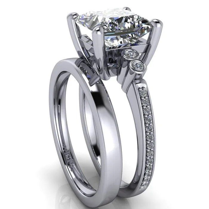 Pascala PrincessSquare Moissanite Diamond Side 4 Prong Engagement Ring Fire Brilliance Rings