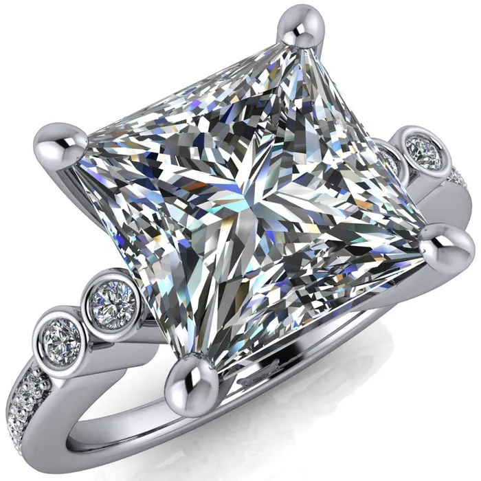 Pascala PrincessSquare Moissanite Diamond Side 4 Prong Engagement Ring Fire Brilliance Rings