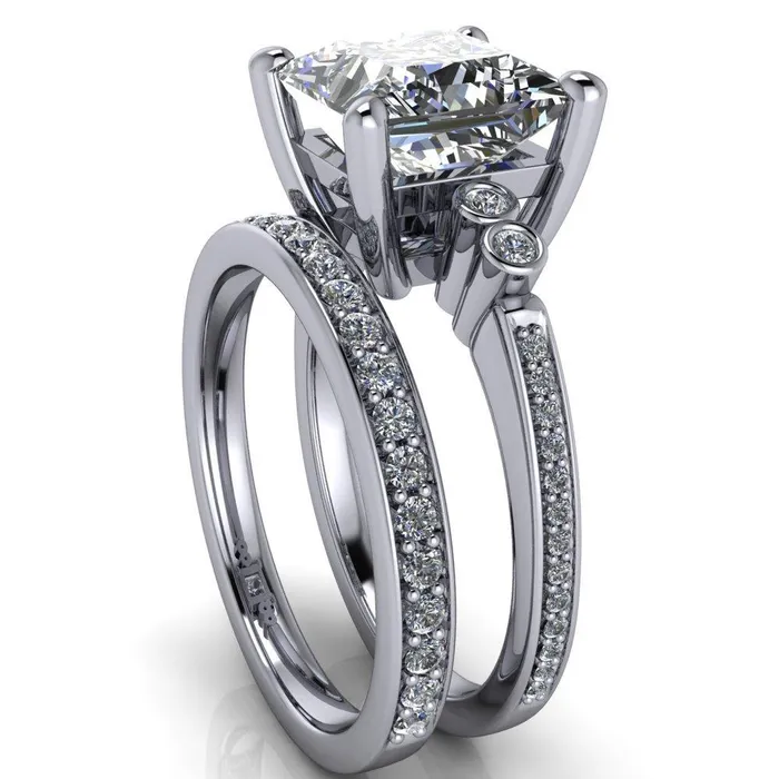 Pascala PrincessSquare Moissanite Diamond Side 4 Prong Engagement Ring Fire Brilliance Rings