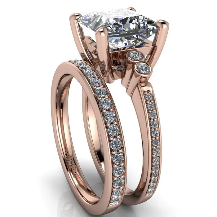 Pascala PrincessSquare Moissanite Diamond Side 4 Prong Engagement Ring Fire Brilliance Rings