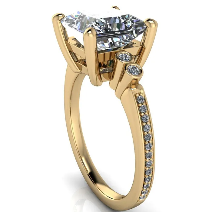 Pascala PrincessSquare Moissanite Diamond Side 4 Prong Engagement Ring Fire Brilliance Rings