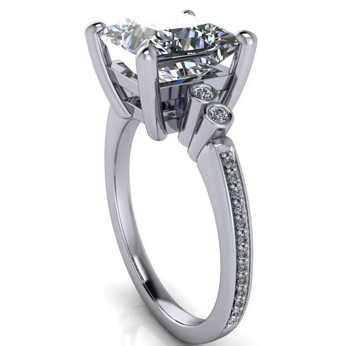 Pascala PrincessSquare Moissanite Diamond Side 4 Prong Engagement Ring Fire Brilliance Rings