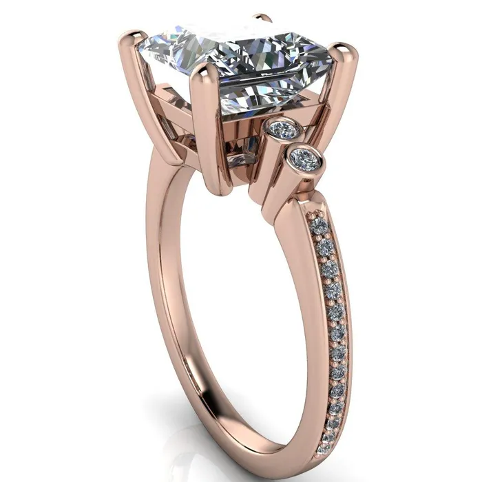 Pascala PrincessSquare Moissanite Diamond Side 4 Prong Engagement Ring Fire Brilliance Rings