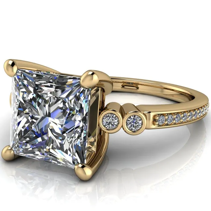 Pascala PrincessSquare Moissanite Diamond Side 4 Prong Engagement Ring Fire Brilliance Rings