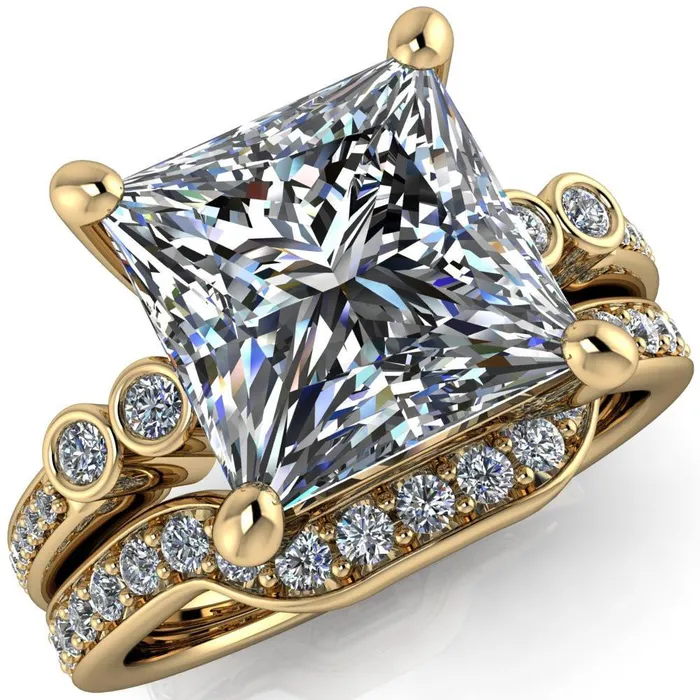 Pascala PrincessSquare Moissanite Diamond Side 4 Prong Engagement Ring Fire Brilliance Rings