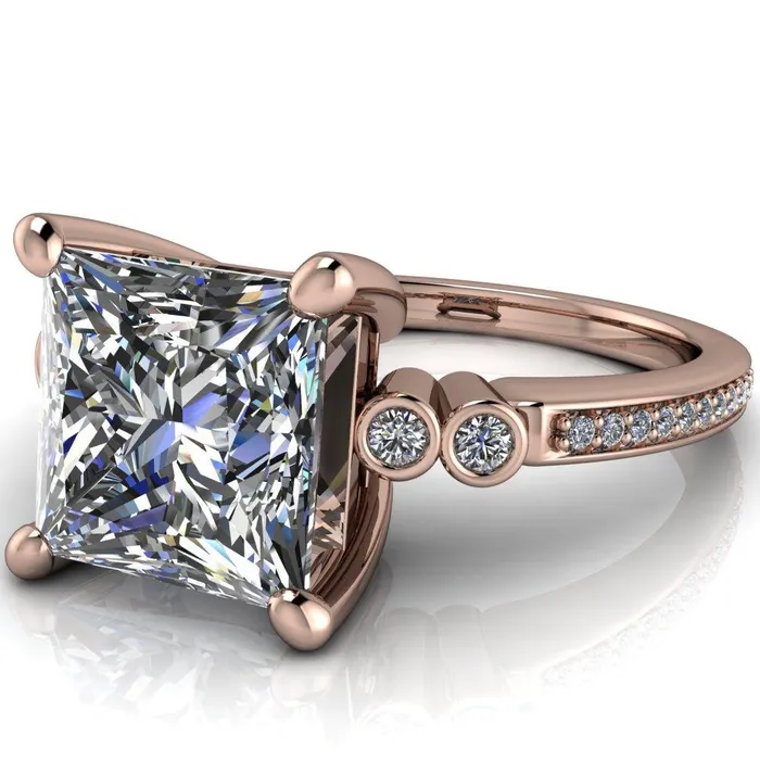 Pascala PrincessSquare Moissanite Diamond Side 4 Prong Engagement Ring Fire Brilliance Rings