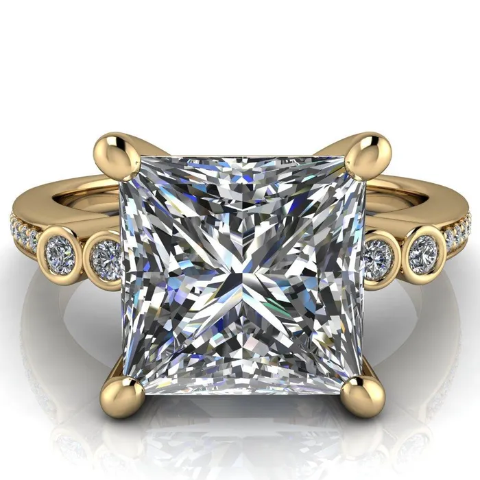 Pascala PrincessSquare Moissanite Diamond Side 4 Prong Engagement Ring Fire Brilliance Rings
