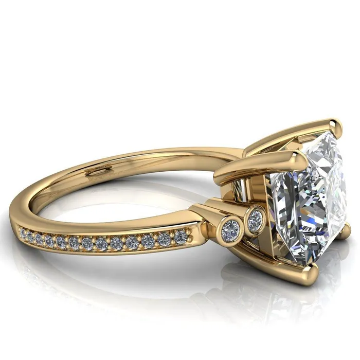 Pascala PrincessSquare Moissanite Diamond Side 4 Prong Engagement Ring Fire Brilliance Rings