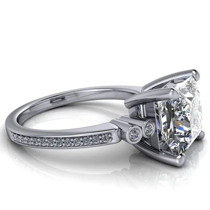 Pascala PrincessSquare Moissanite Diamond Side 4 Prong Engagement Ring Fire Brilliance Rings