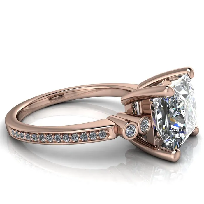 Pascala PrincessSquare Moissanite Diamond Side 4 Prong Engagement Ring Fire Brilliance Rings