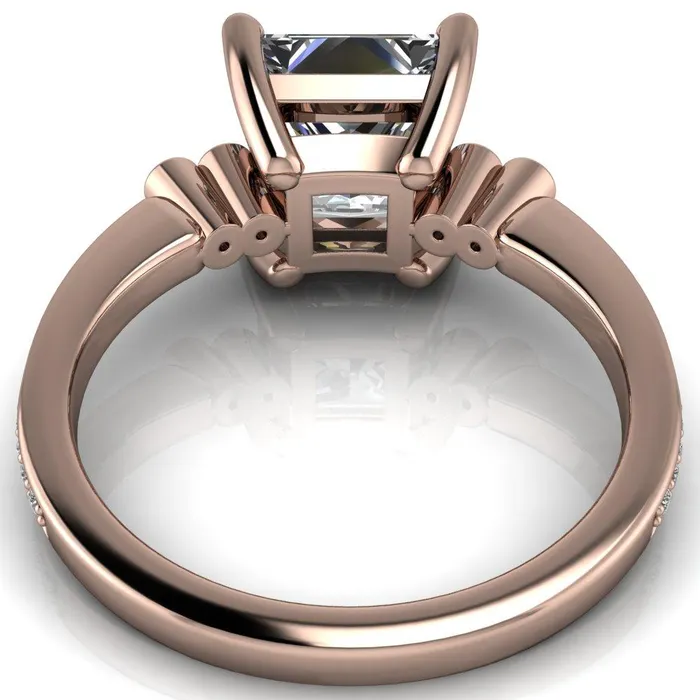 Pascala PrincessSquare Moissanite Diamond Side 4 Prong Engagement Ring Fire Brilliance Rings