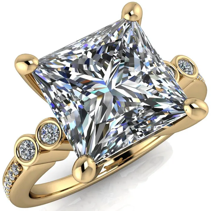 Pascala PrincessSquare Moissanite Diamond Side 4 Prong Engagement Ring Fire Brilliance Rings