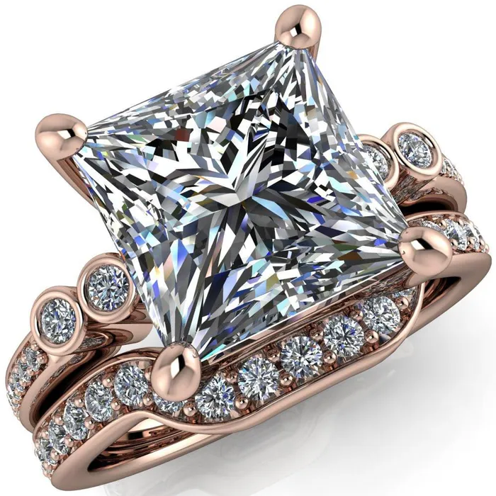 Pascala PrincessSquare Moissanite Diamond Side 4 Prong Engagement Ring Fire Brilliance Rings