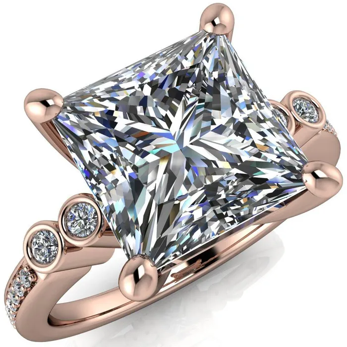 Pascala PrincessSquare Moissanite Diamond Side 4 Prong Engagement Ring Fire Brilliance Rings