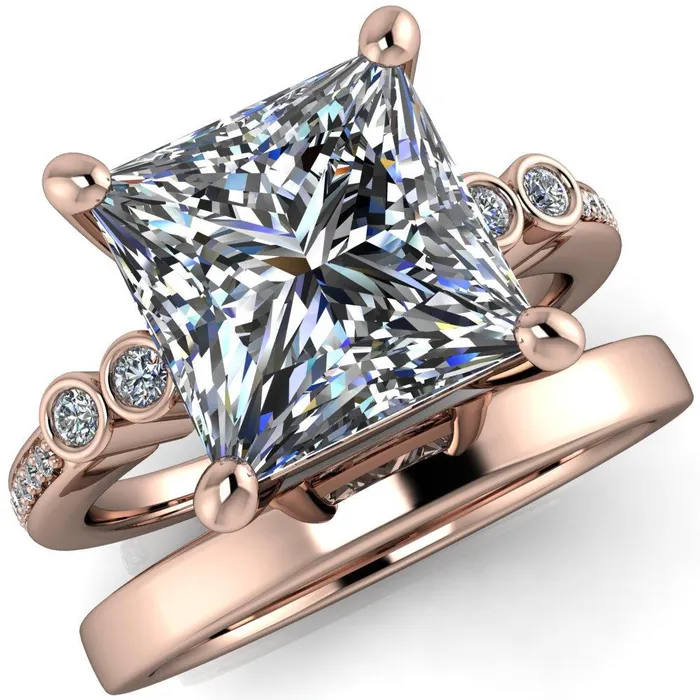 Pascala PrincessSquare Moissanite Diamond Side 4 Prong Engagement Ring Fire Brilliance Rings