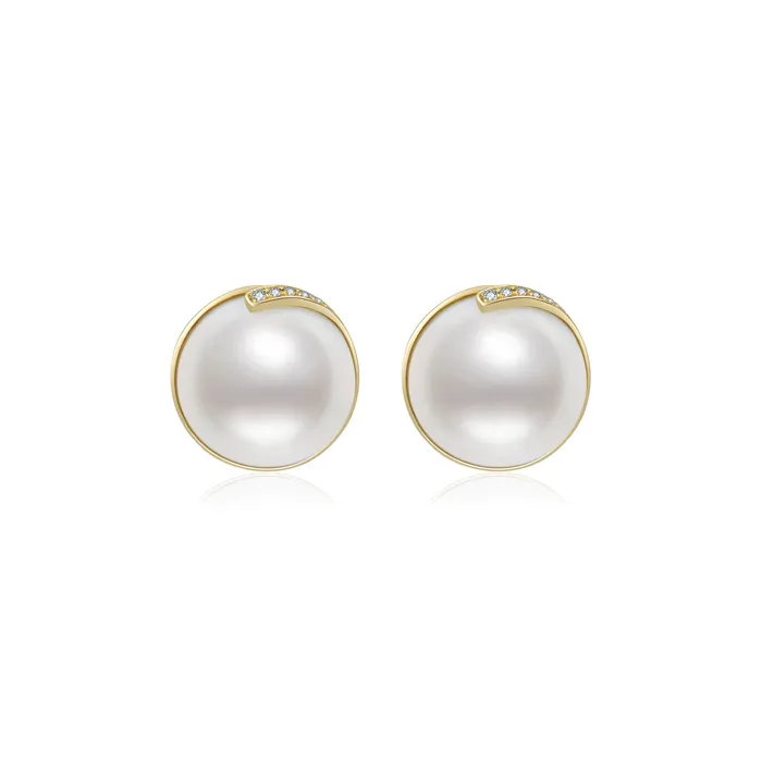 Pearly Lustre Earrings 18K Diamond Edison Mabe Pearl Earrings KE00123