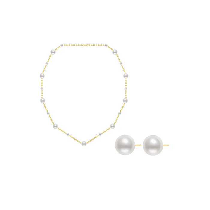 Pearly Lustre Earrings 18K Solid Gold Freshwater Pearl Necklace Earrings Set KS00017 Pearly Lustre Earrings 18K Solid Gold Freshwater Pearl Necklace Earrings Set KS00017