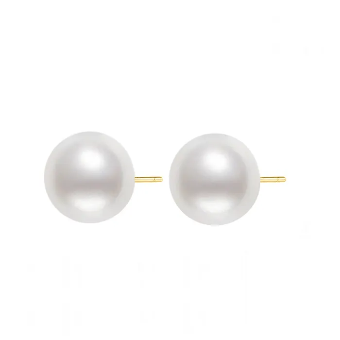 Pearly Lustre Earrings 18K Solid Gold Freshwater Pearl Necklace Earrings Set KS00017