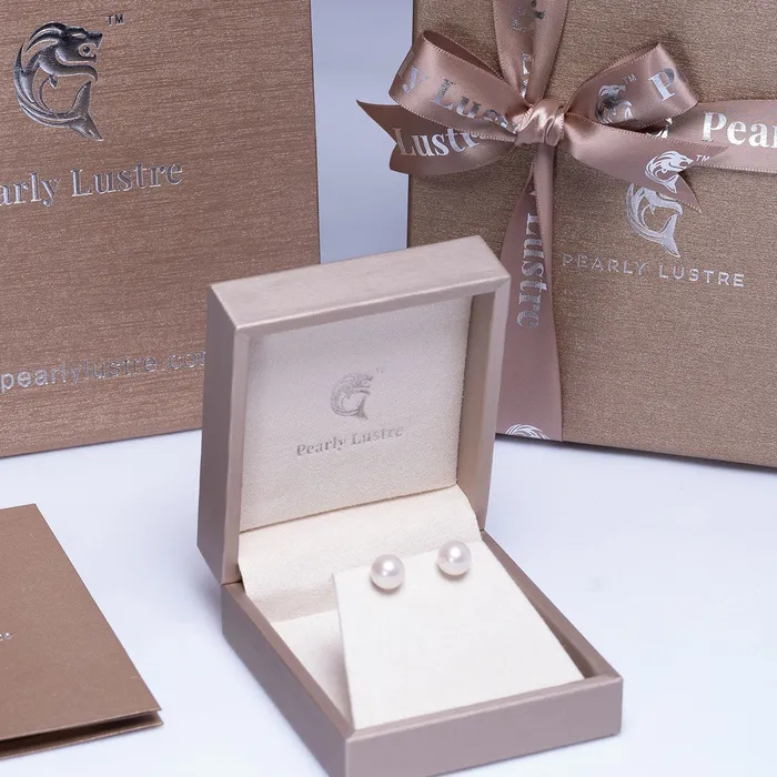 Pearly Lustre Earrings 18K Solid Gold Freshwater Pearl Necklace Earrings Set KS00017