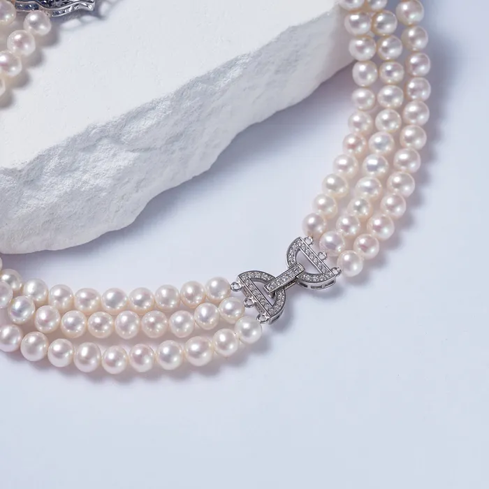 Pearly Lustre Necklaces Princess Length 3layer Freshwater Pearl Necklace WN00278