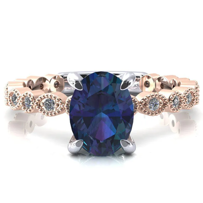 Polaris Oval Alexandrite 4 Claw Prong Diamond Halo Full Eternity Engagement Ring Fire Brilliance Rings
