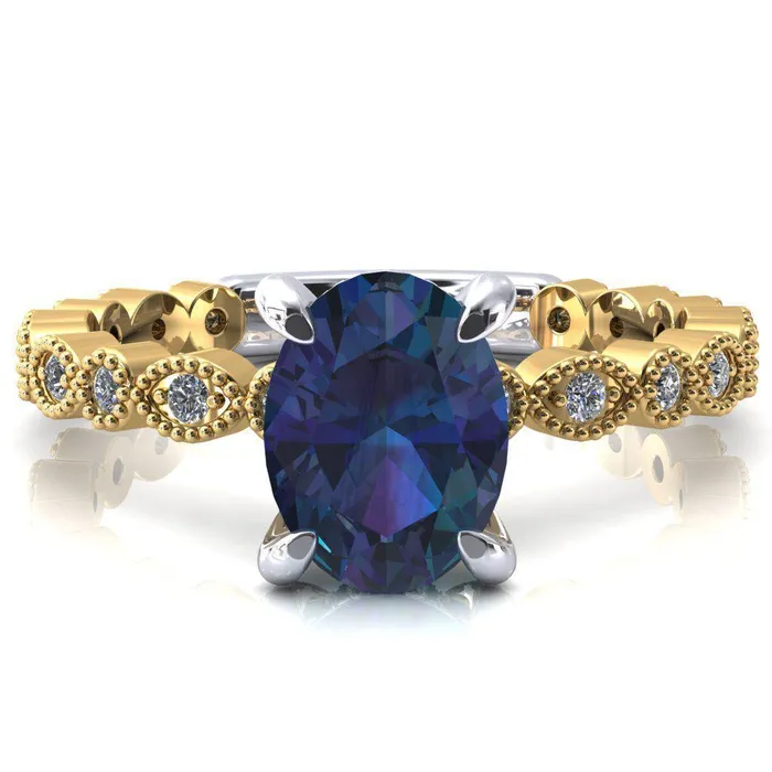 Polaris Oval Alexandrite 4 Claw Prong Diamond Halo Full Eternity Engagement Ring Fire Brilliance Rings