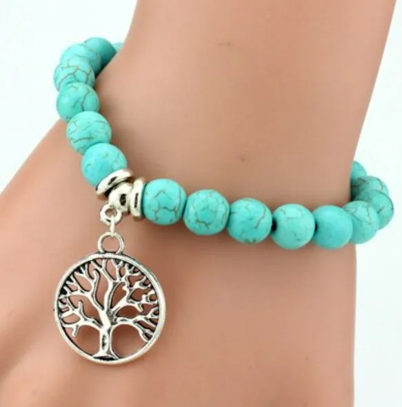 POLLY Bracelets B1092 Turquoise Crackle Stone Tree of Life Bracelet
