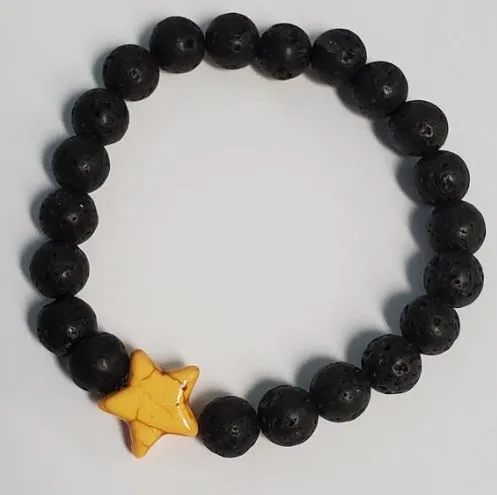 polly Bracelets B927 Black Lava Stone Yellow Star Bead Bracelet