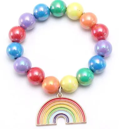 polly Bracelets L267 Multi Color Pearlized Beads Rainbow Charm Bracelet
