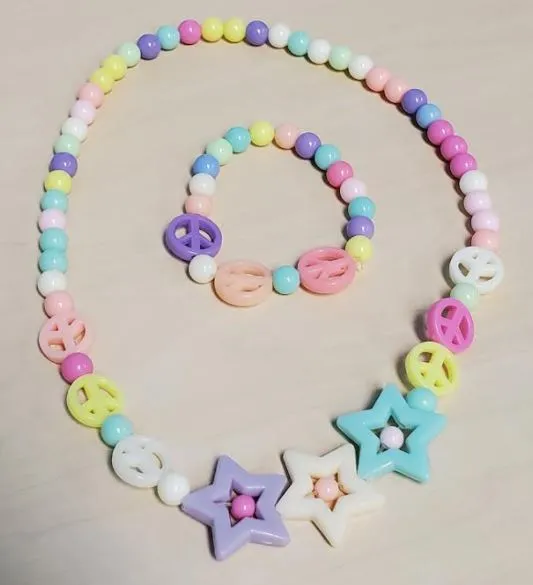 POLLY Bracelets L392 Colorful Star Peace Sign Bead Necklace Bracelet Set
