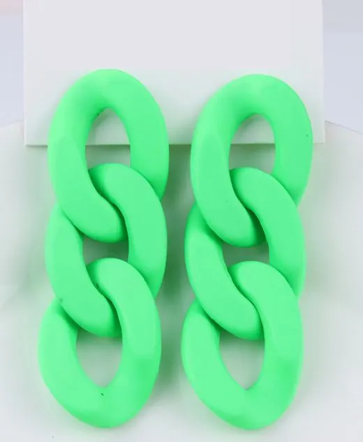 POLLY E259 Fluorescent Green Chain Link Earrings Earrings