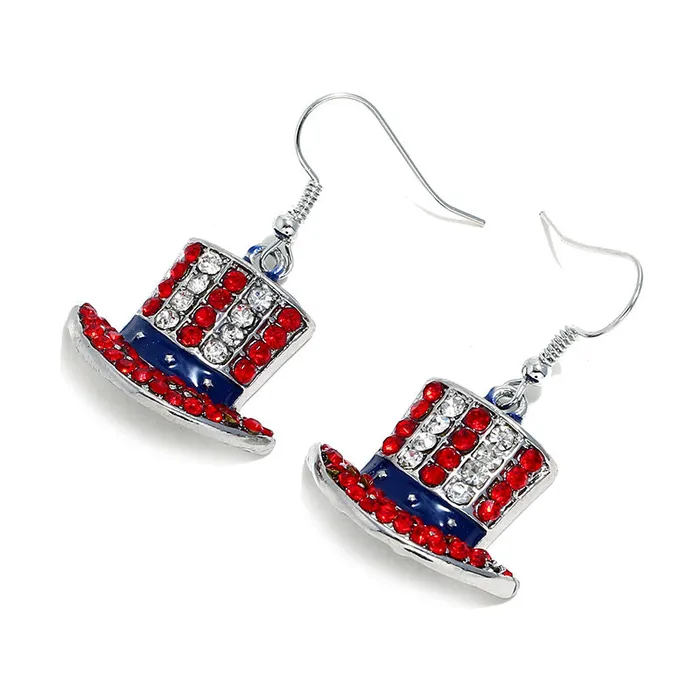 Polly Earrings E1026 Rhinestone Patriotic Top Hat Earrings