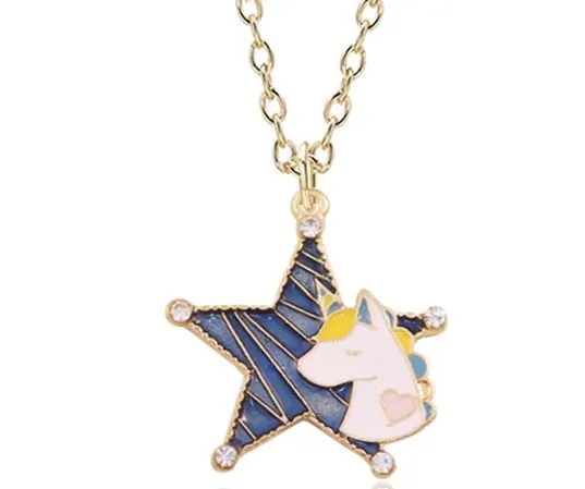 polly Earrings L02 Gold Blue Star Unicorn Necklace FREE EARRINGS